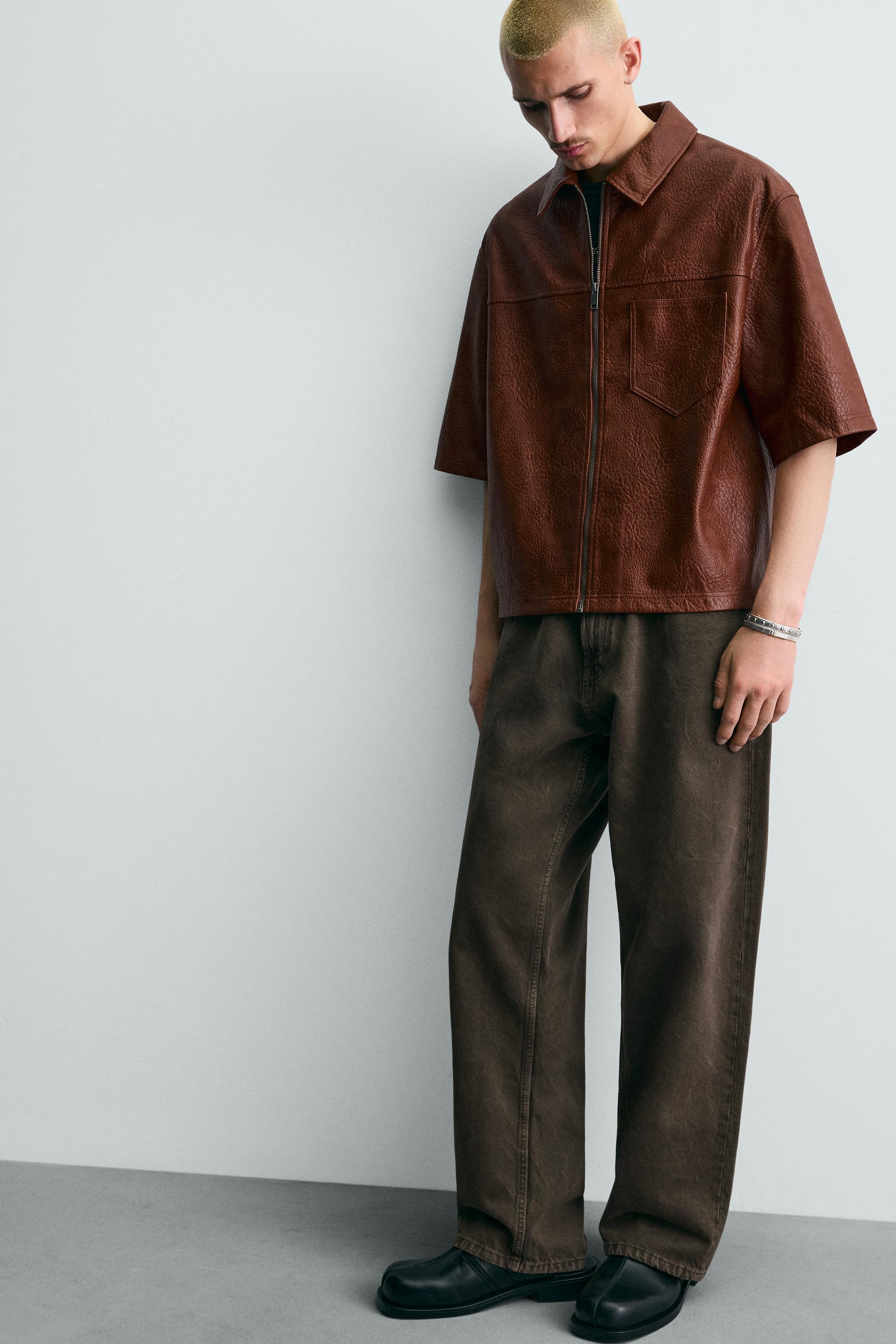 FAUX LEATHER RELAXED FIT OVERSHIRT